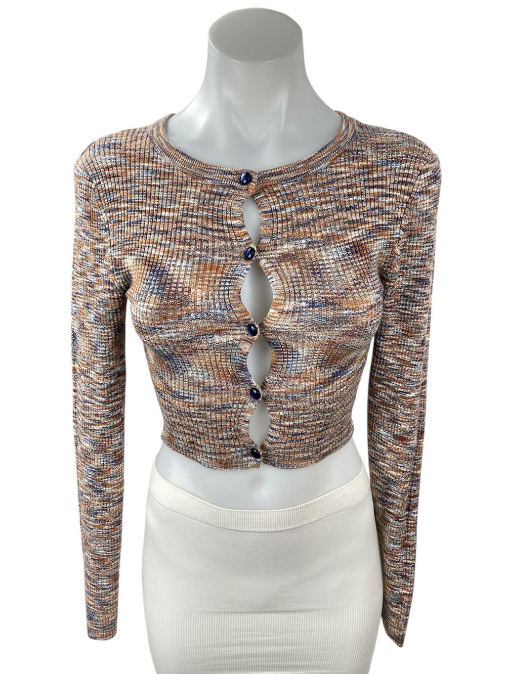 Lovers + Friends Women's Multicolor Knit Long Sleeve Crop Cardigan Sweater Top M
